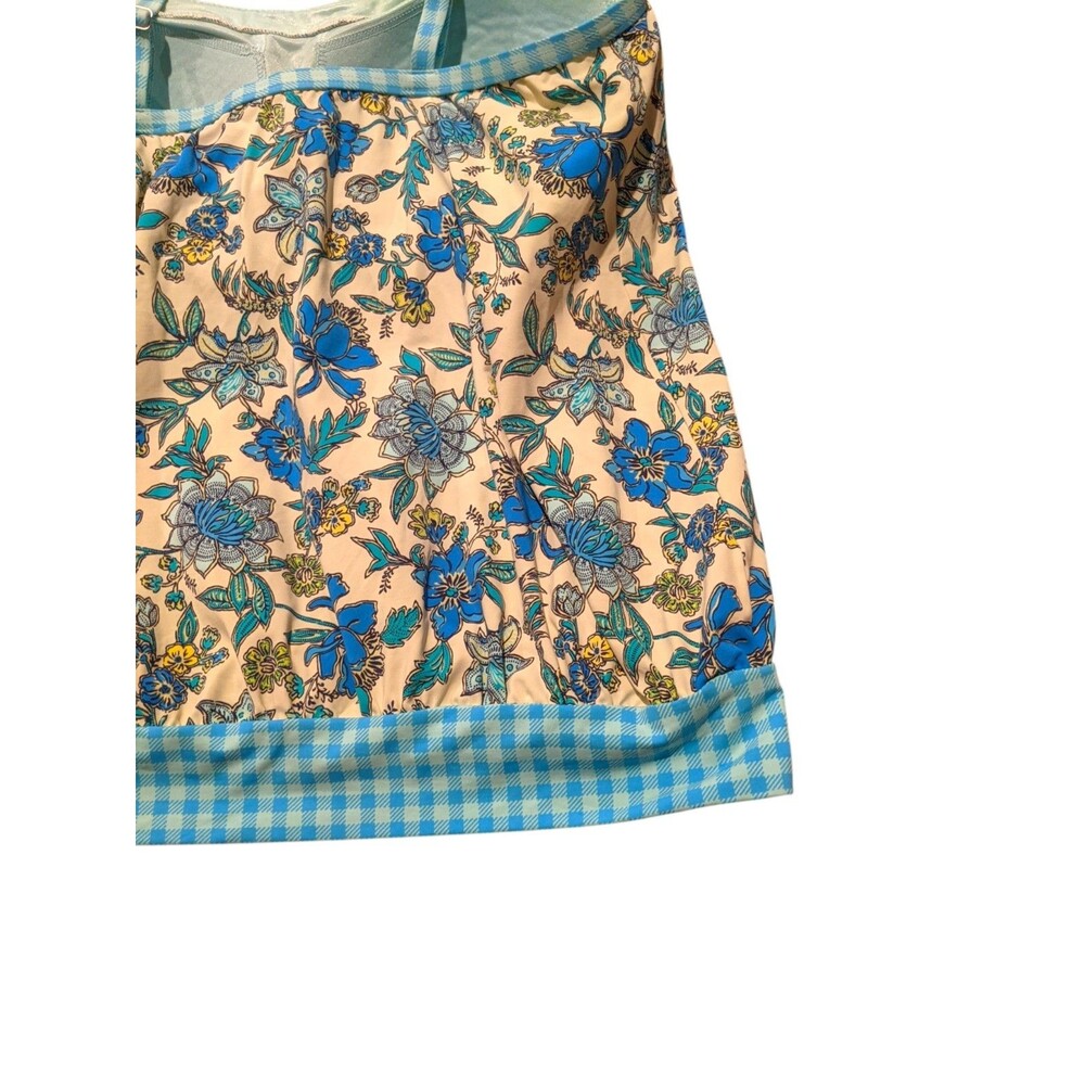 Lands' End Blouson Tankini Swim Top Sz 14 Blue Floral Paisley Gingham Pool Beach - Picture 8 of 12
